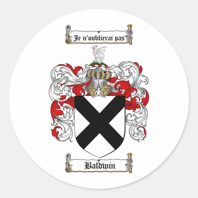 BALDWIN FAMILY CREST -  BALDWIN COAT OF ARMS CLASSIC ROUND STICKER (Front)