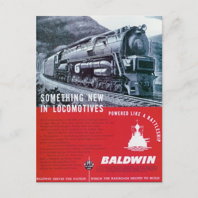 Baldwin Locomotive  S-2 Steam Turbine Locomotive Postcard (Front)