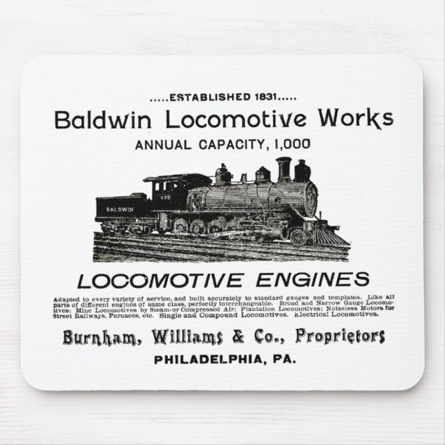 Baldwin Locomotive Works 1895    Mouse Mat (Front)