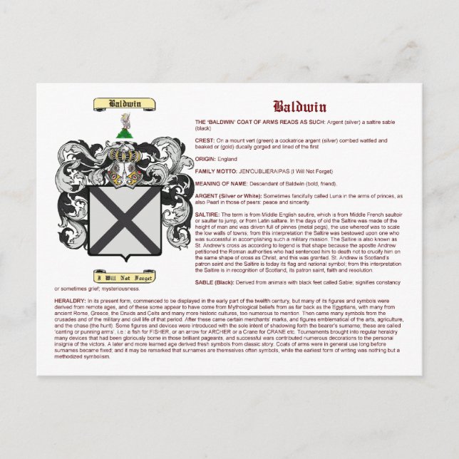 Baldwin (meaning) postcard (Front)