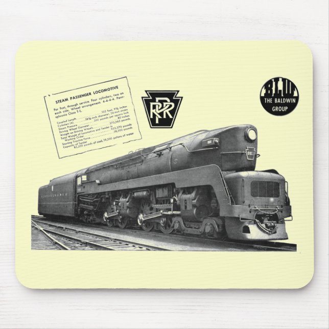 Baldwin-Pennsylvania Railroad T-1 Steam Locomotive Mouse Mat (Front)