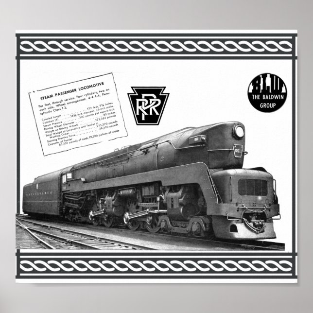 Baldwin-Pennsylvania Railroad T-1 Steam Locomotive Poster (Front)