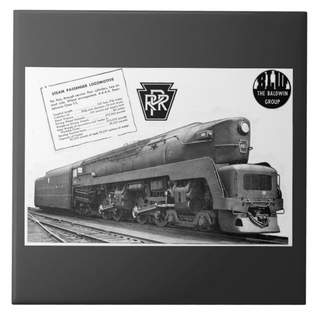 Baldwin-Pennsylvania Railroad T-1 Steam Locomotive Tile (Front)