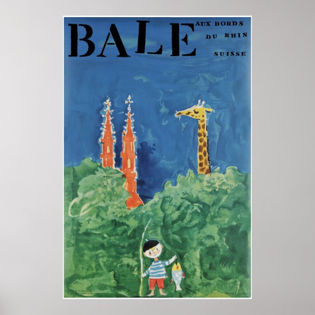 Bâle, au bord du Rhin, Suisse, Travel Poster (Front)