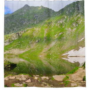 Balea Lake Mountain Slope – Romania Alpine Print Shower Curtain