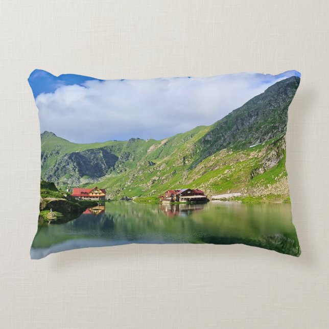 Balea Lake Reflection – Carpathian Alpine Print Decorative Cushion (Front)
