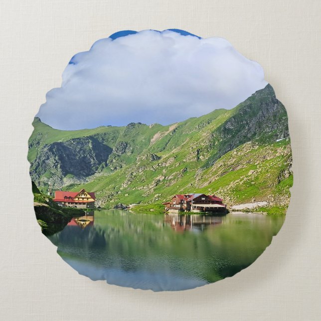 Balea Lake Reflection – Carpathian Alpine Print Round Cushion (Front)
