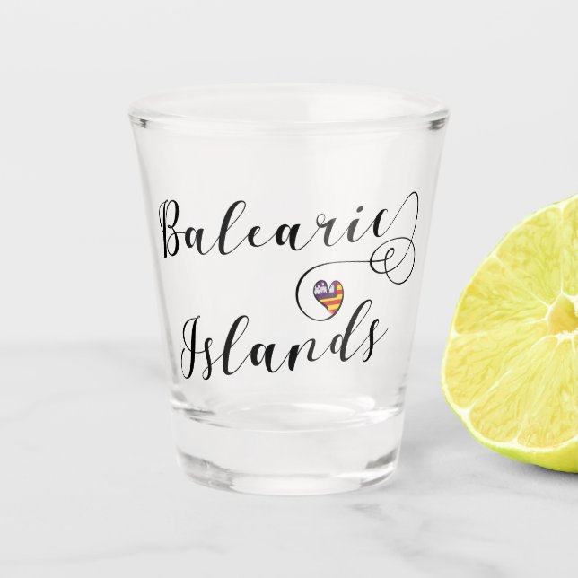 Balearic Islands Flag Heart, The Balearics, Shot Glass (Front)