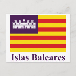 Balearic Islands flag with name Postcard
