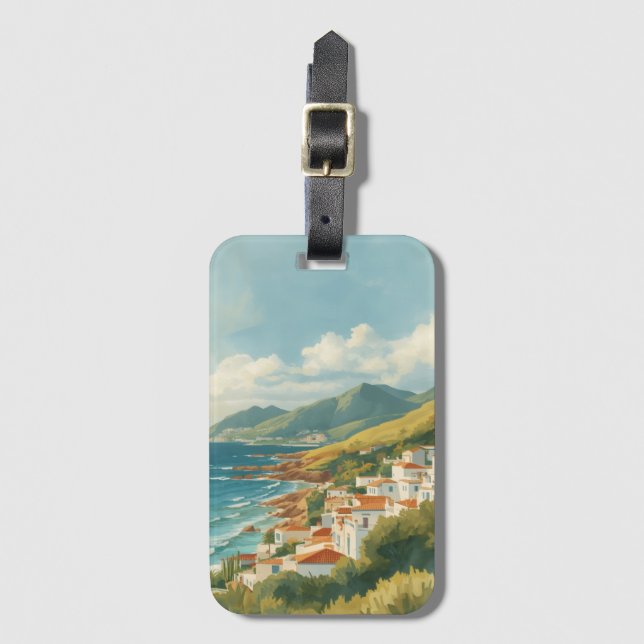 Balearic Islands Vintage French Riviera Travel Luggage Tag (Front Vertical)