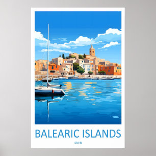 Balearic Islands Vintage Travel Poster Ski