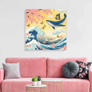 Baleia Celestial entre Cerejeiras – Arte IA Canvas Print