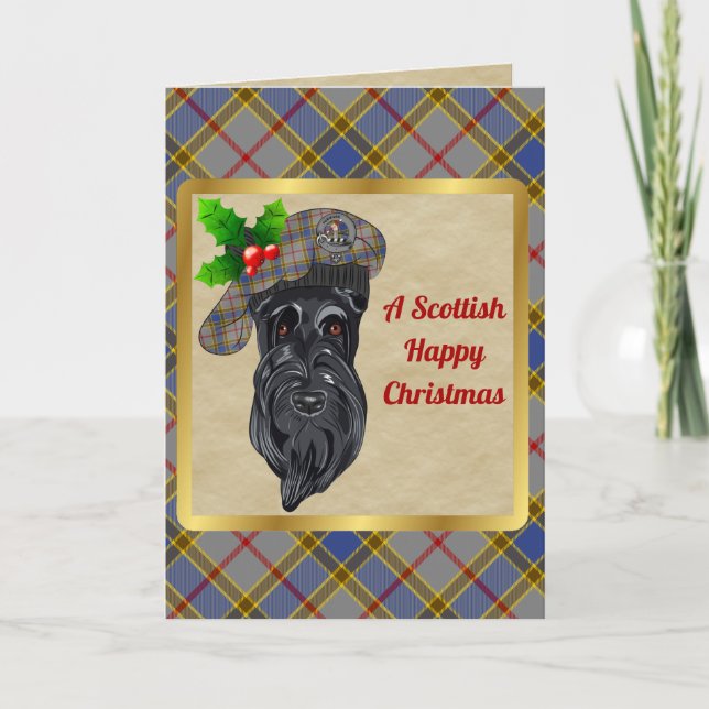 Balfour Badge & Tartan Personalised Xmas Card (Front)