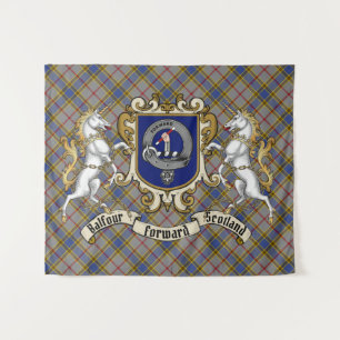 Balfour Clan Badge & Unicorns w/Tartan  Tapestry