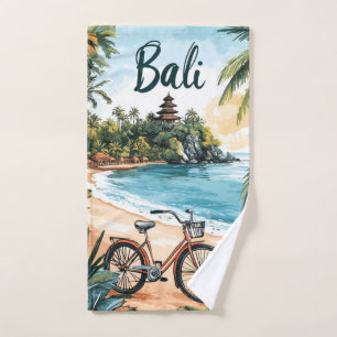 Bali Beach with Bicycle - Tropical Travel Hand Towel