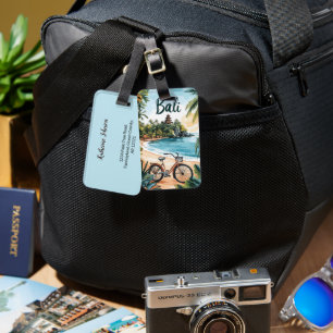Bali Beach with Bicycle - Tropical Travel Luggage Tag