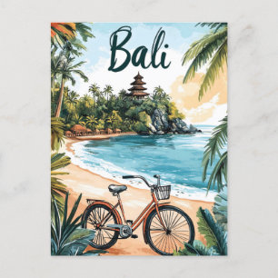 Bali Beach with Bicycle - Tropical Travel  Postcard