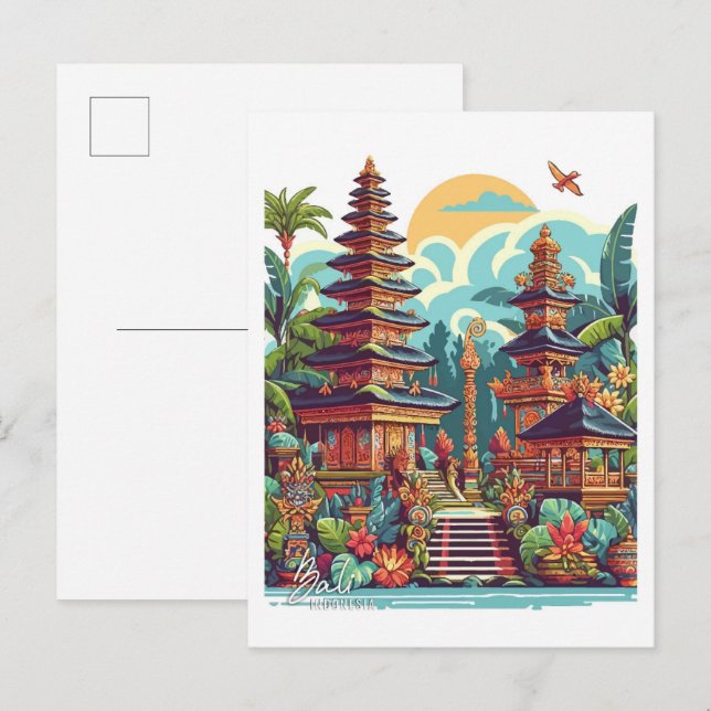 Bali Indonesia Art Vintage Travel Illustration Postcard (Front/Back)