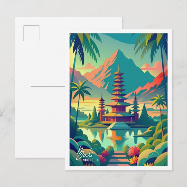 Bali Indonesia Art Vintage Travel Illustration Postcard (Front/Back)