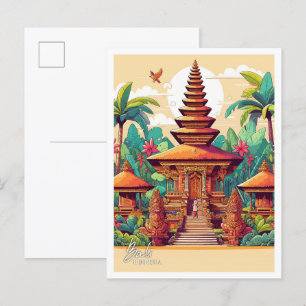 Bali Indonesia Art Vintage Travel Illustration Postcard