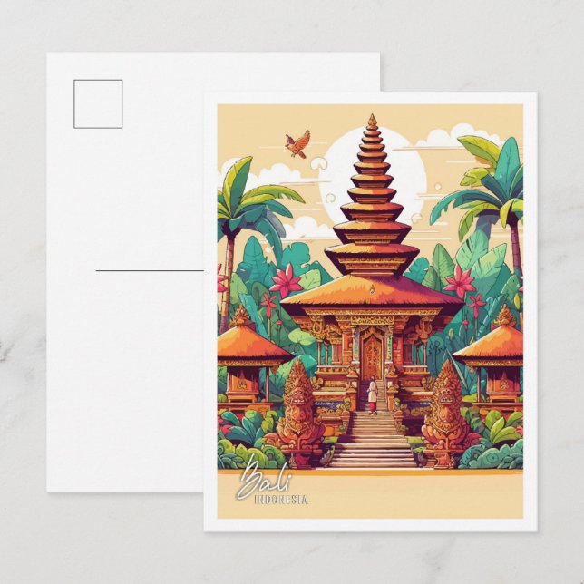 Bali Indonesia Art Vintage Travel Illustration Postcard (Front/Back)