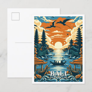 Bali Indonesia Art Vintage Travel Illustration Postcard