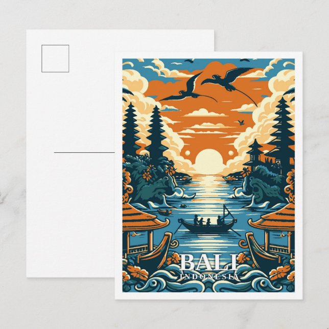 Bali Indonesia Art Vintage Travel Illustration Postcard (Front/Back)