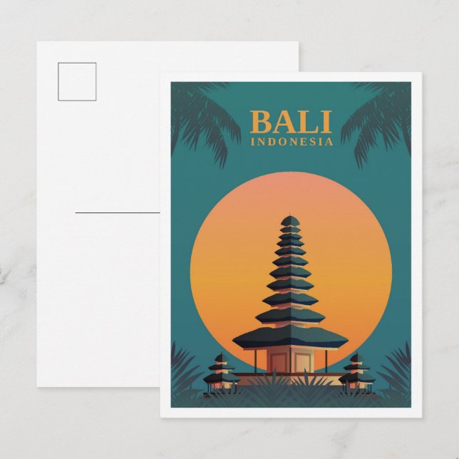 Bali Indonesia Art Vintage Travel Illustration Postcard (Front/Back)