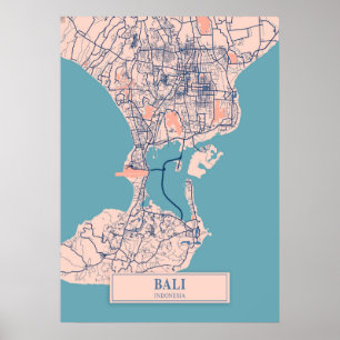 Bali - Indonesia Breezy City Map  Poster