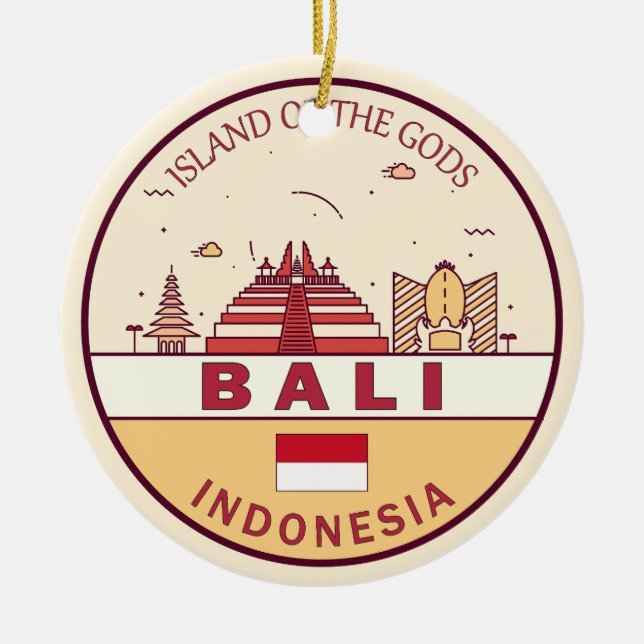 Bali Indonesia City Skyline Emblem Ceramic Tree Decoration (Front)