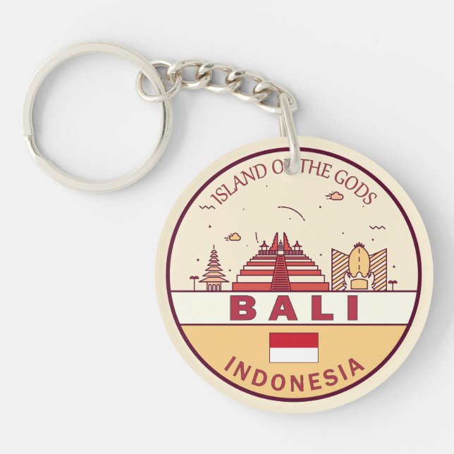 Bali Indonesia City Skyline Emblem Key Ring (Front)