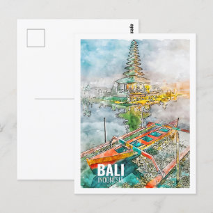 Bali Indonesia Famous Travel Watercolor Sketch Postcard