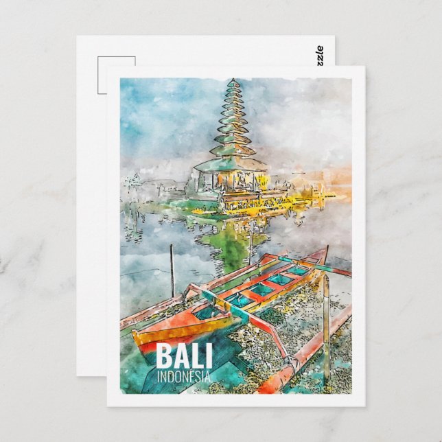 Bali Indonesia Famous Travel Watercolor Sketch Postcard (Front/Back)