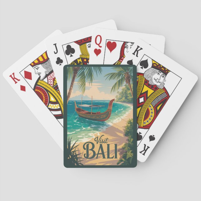 Bali Indonesia Illustration Travel Art Vintage Playing Cards (Back)