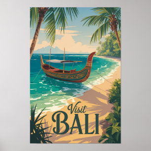 Bali Indonesia Illustration Travel Art Vintage Poster