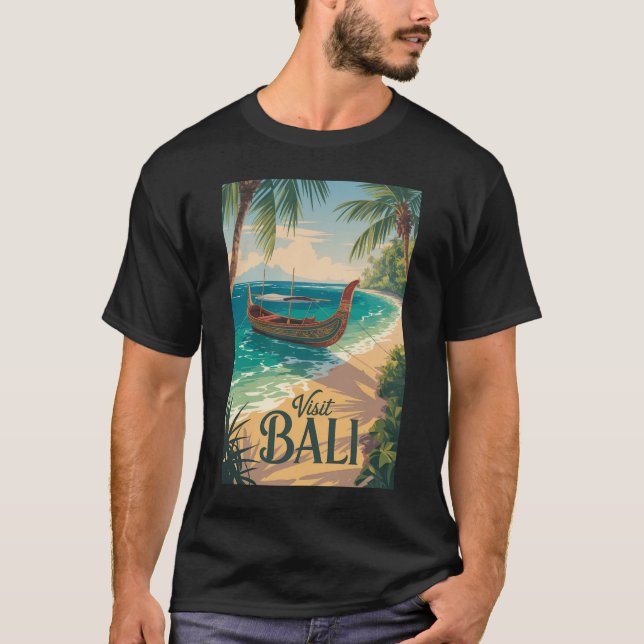 Bali Indonesia Illustration Travel Art Vintage T-Shirt (Front)