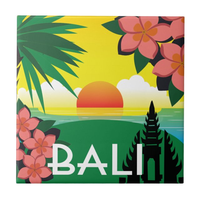 Bali Indonesia Illustration vintage style Tile (Front)