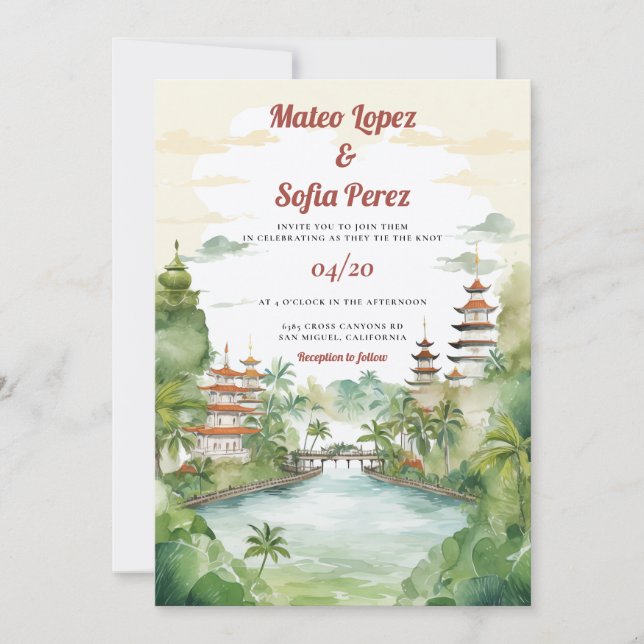 Bali Indonesia Landscape Destination Wedding  Invitation (Front)