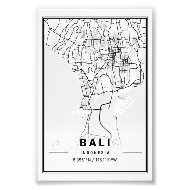 Bali - Indonesia Light City Map Photo Print (Front)
