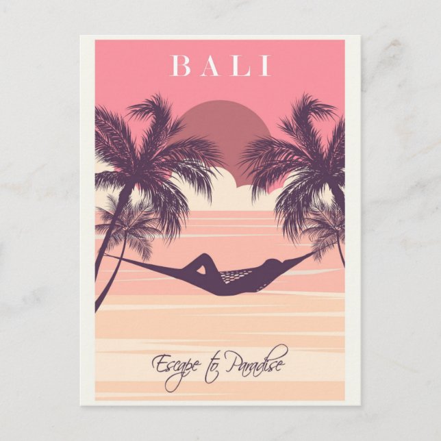 Bali Indonesia Pink Vintage Beach Travel Postcard (Front)