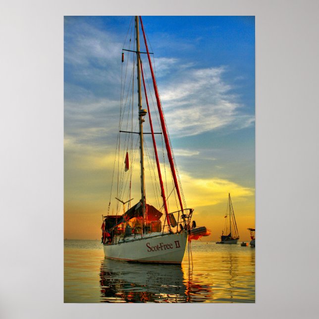 bali indonesia sailboat sunrise lovina beach poster (Front)