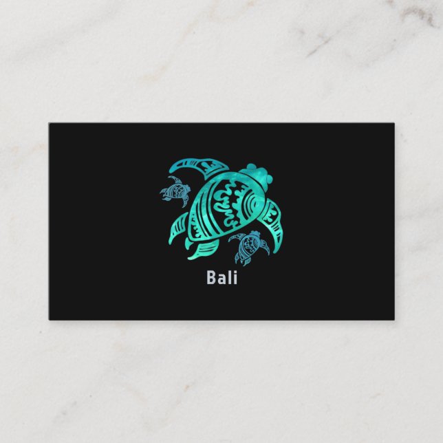 Bali Indonesia Sea Blue Tribal Turtle Business Card (Front)