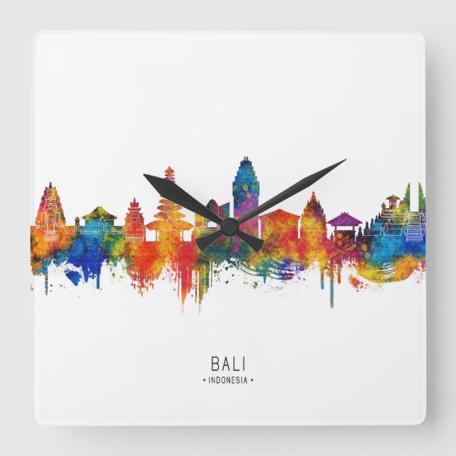 Bali Indonesia Skyline Square Wall Clock (Front)