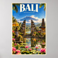 Bali Indonesia Temple Gate and Mountain Travel Pos