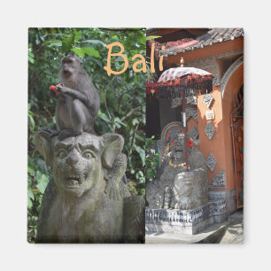 Bali Indonesia Temple Monkey and Statues Magnet