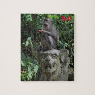 Bali Indonesia Temple Statue with Macaque Monkey Jigsaw Puzzle