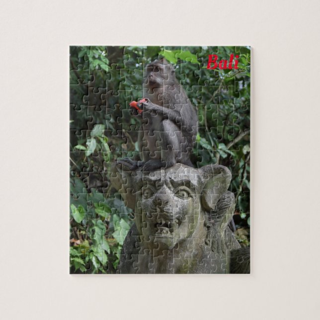 Bali Indonesia Temple Statue with Macaque Monkey Jigsaw Puzzle (Vertical)