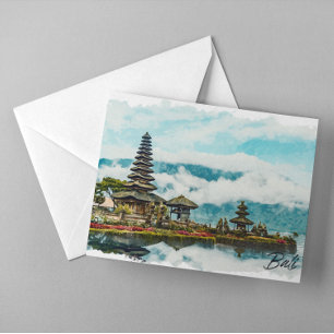 Bali Indonesia Temple Watercolor Painting  Postcard