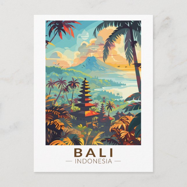 Bali Indonesia Temples Travel Art Vintage Postcard (Front)