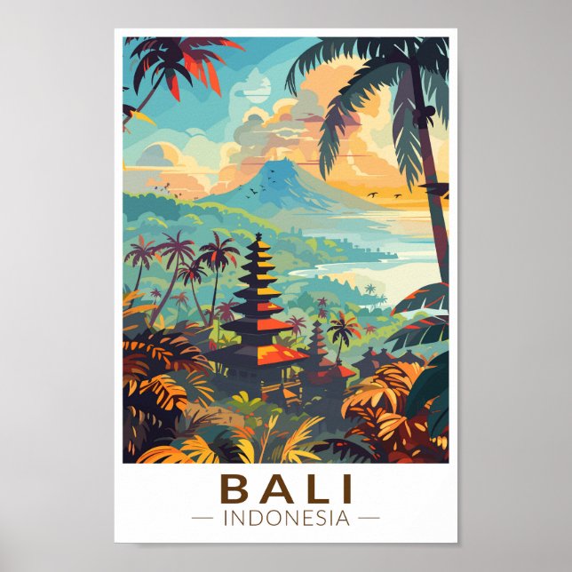 Bali Indonesia Temples Travel Art Vintage Poster (Front)
